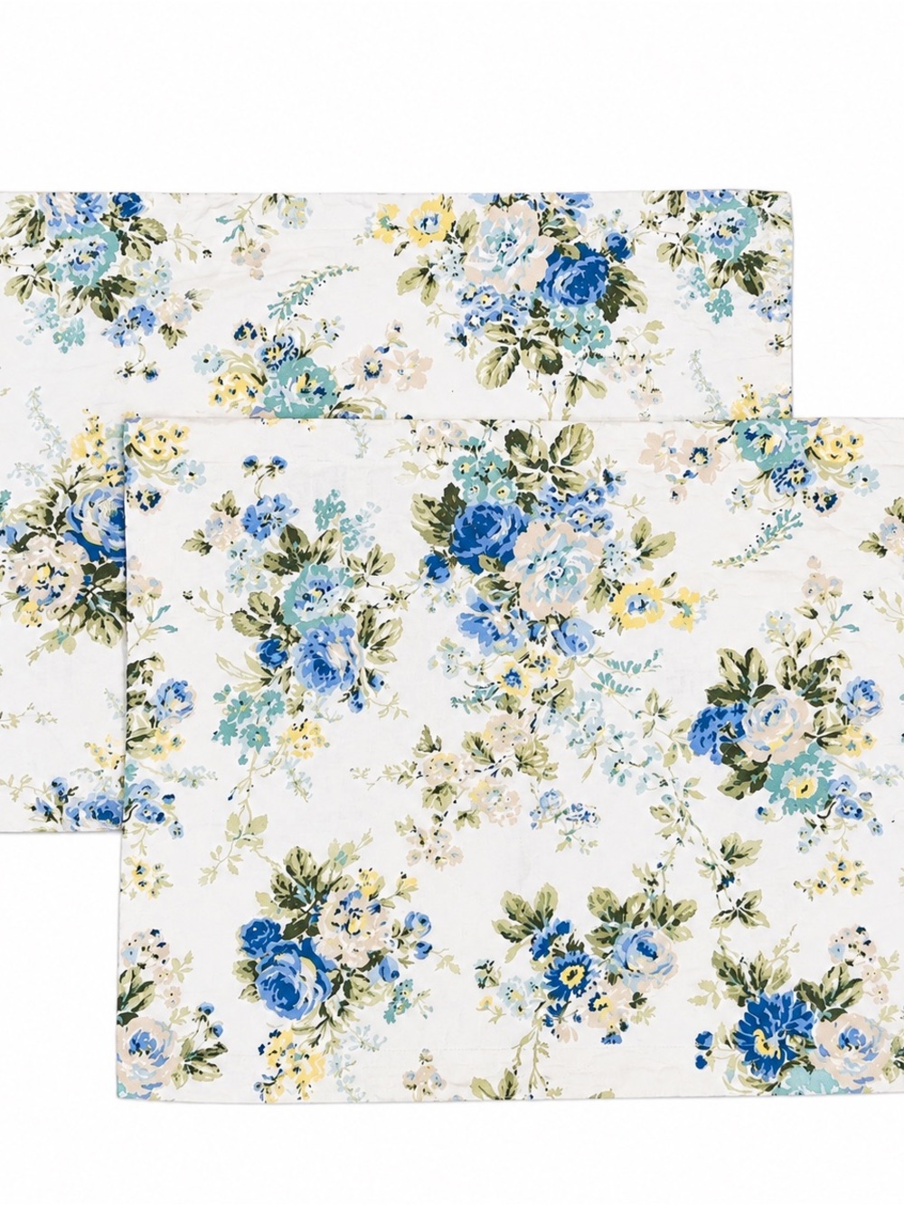 Set 2 Laura Ashley Blue & White Floral King Pillow Shams Quilted 100% Cotton
